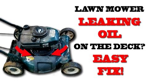 Drain oil by removing 14" hex plug at bottom of trans-axle and removing Oil Filter. . Lawn mower leaking oil from air filter